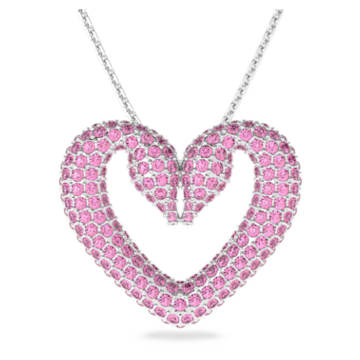 Una pendant, Heart, Medium, Pink, Rhodium plated - Swarovski, 5631931