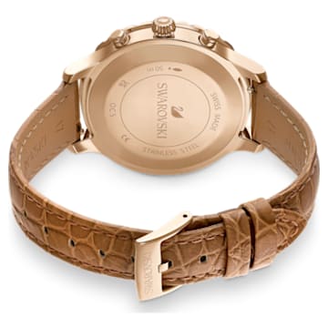 Octea Lux Chrono horloge, Swiss Made, Lederen band, Bruin, Goudkleurige afwerking - Swarovski, 5632260