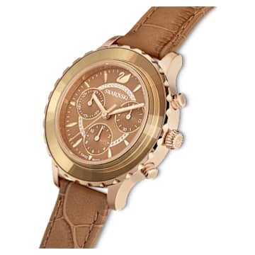 Ročna ura Octea Lux Chrono, Izdelano v Švici, Usnjeni jermen, Rjava, Prevleka v zlatem odtenku - Swarovski, 5632260