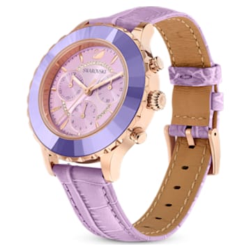 Octea Lux Chrono 腕表, 真皮表带, 紫色, 玫瑰金色调润饰 - Swarovski, 5632263