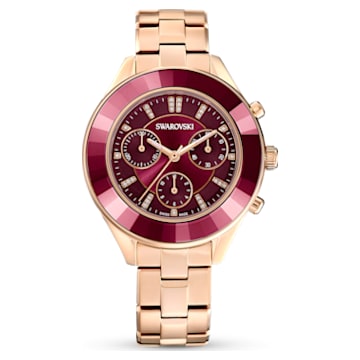 Octea Lux Sport 腕表, 瑞士制造, 金属手链, 红色, 玫瑰金色调润饰 - Swarovski, 5632475