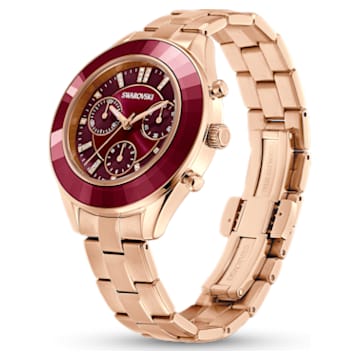 Ceas Octea Lux Sport, Fabricat în Elveția, Brățară de metal, Roșu, Finisaj în nuanță roz-aurie - Swarovski, 5632475