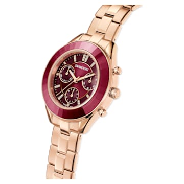 Octea Lux Sport horloge, Swiss Made, Metalen armband, Rood, Roségoudkleurige afwerking - Swarovski, 5632475