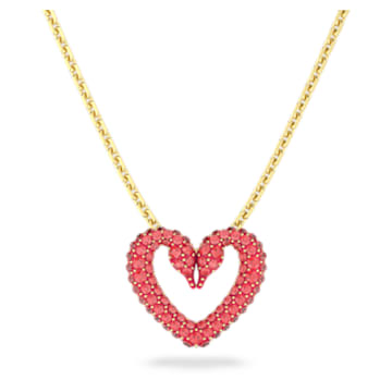 Una pendant, Pavé, Heart, Small, Red, Gold-tone plated - Swarovski, 5634723
