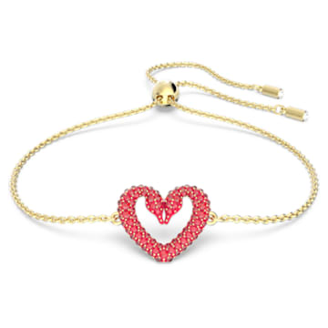 Una bracelet, Pavé, Heart, Small, Red, Gold-tone plated - Swarovski, 5634724