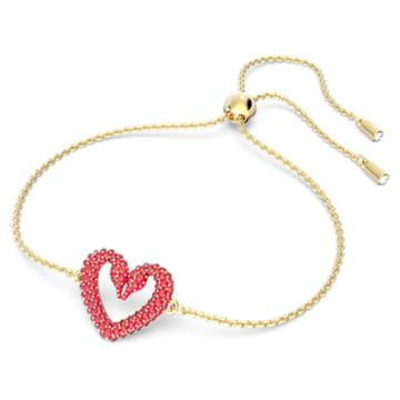 Una bracelet, Pavé, Heart, Small, Red, Gold-tone plated - Swarovski, 5634724
