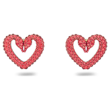 Una stud earrings, Heart, Extra small, Red, Gold-tone plated - Swarovski, 5634812