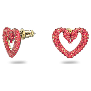 Una stud earrings, Pavé, Heart, Small, Red, Gold-tone plated - Swarovski, 5634812
