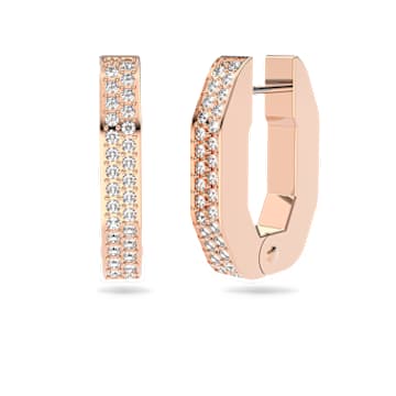 Anneaux d'oreilles Dextera, Forme octogonale, Petites, Blanches, Placage de ton or rosé - Swarovski, 5634993