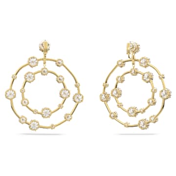 Uhani za pripenjanje Constella, Okrogli rez, Beli, PVD zlatega odtenka - Swarovski, 5635362