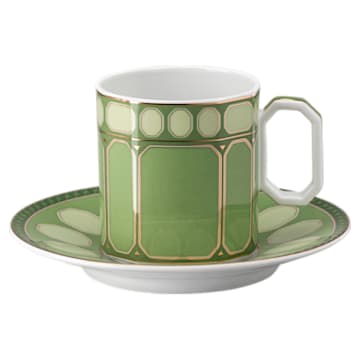 Taza de café con platillo Signum, Porcelana, Verde - Swarovski, 5635503