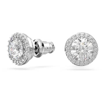 Constella stud earrings, Round cut, Pavé, White, Rhodium plated - Swarovski, 5636269