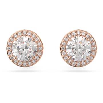 Una Angelic stud earrings, Round cut, Pavé, White, Rose gold