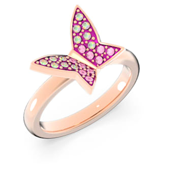 Lilia ring, Set (3), Butterfly, Pink, Rose gold-tone plated - Swarovski, 5636418