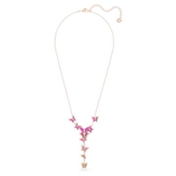 Colier în Y Lilia, Fluture, Roz, Placat cu nuanță roz-aurie - Swarovski, 5636420