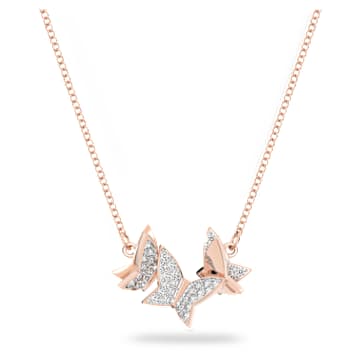 Idyllia Lilia necklace, Butterfly, White, Rose gold-tone