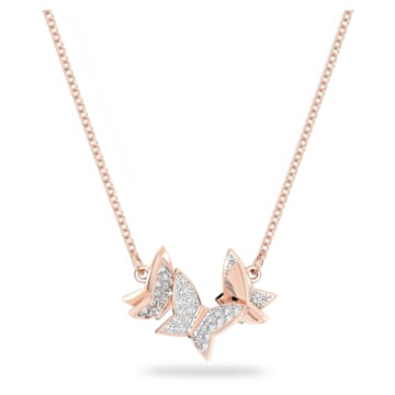 Lilia necklace, Butterfly, White, Rose gold-tone plated - Swarovski, 5636422