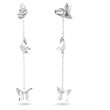 Lilia drop earrings, Butterfly, Long, White, Rhodium plated - Swarovski, 5636423