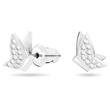 Lilia stud earrings, Butterfly, White, Rhodium plated - Swarovski, 5636424