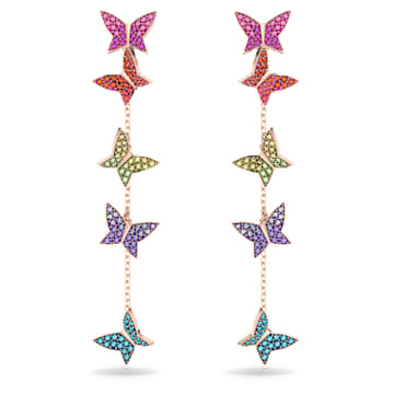Idyllia Lilia ドロップピアス, チョウ, ロング, マルチカラー, ローズ 