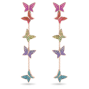 Lilia drop earrings, Butterfly, Long, Multicoloured, Rose gold-tone plated - Swarovski, 5636425