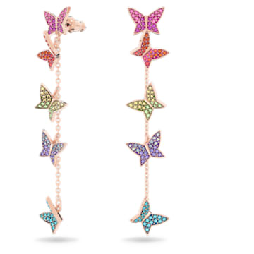 Pendants d'oreilles Lilia, Papillon, Longues, Multicolores, Placage de ton or rosé - Swarovski, 5636425