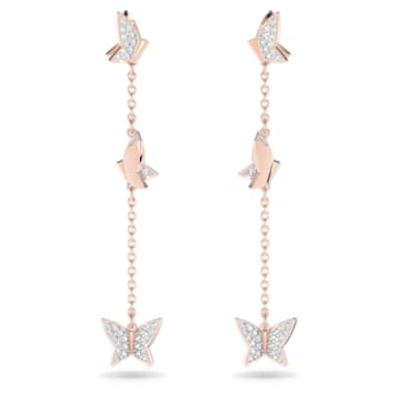 Lilia drop earrings, Butterfly, Long, White, Rose gold-tone plated - Swarovski, 5636426