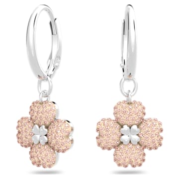 Latisha hoop earrings, Flower, Pink, Rhodium plated - Swarovski, 5636485
