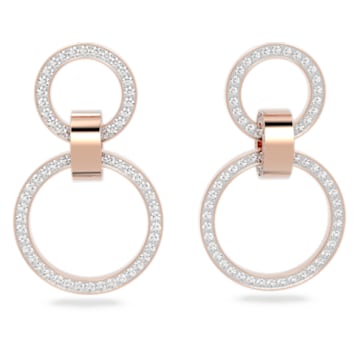Hollow hoop earrings, White, Rose gold-tone plated