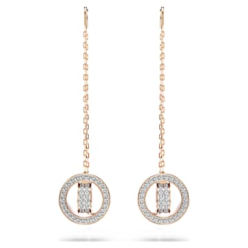 Dextera 드롭 이어링, 파베, 화이트, 로즈골드 톤 플래팅 | Swarovski