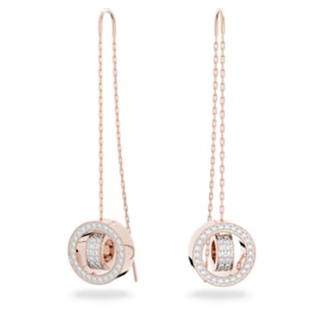 Hollow drop earrings, Long, White, Rose gold-tone plated