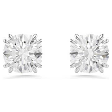 Stilla 耳釘, 圓形切割, 白色, 鍍白金色| Swarovski