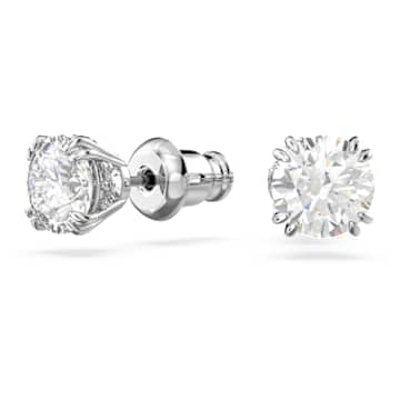Peckové náušnice Constella, Kulatý výbrus, Bílá, Pokoveno rhodiem - Swarovski, 5636712