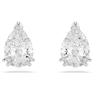 Clous d'oreilles Stilla, Taille poire, Blanches, Métal rhodié par SWAROVSKI
