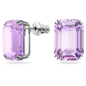 Millenia stud earrings, Octagon cut, Purple, Rhodium plated - Swarovski, 5638493