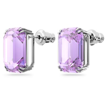 Millenia stud earrings, Octagon cut, Purple, Rhodium plated - Swarovski, 5638493