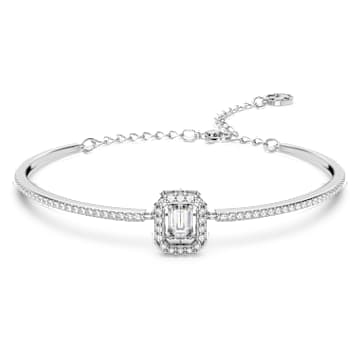Una bangle, Octagon cut, Pavé, White, Rhodium plated | Swarovski