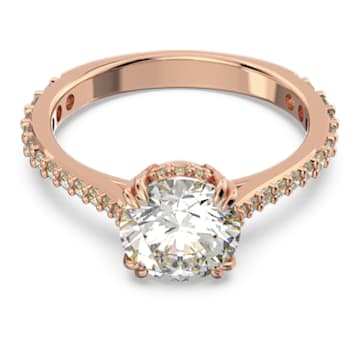 Constella cocktail ring, Princess cut, Pavé, White, Rose gold-tone plated
