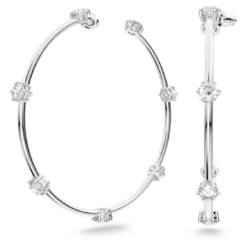 Constella hoop earrings, Round cut, White, Rhodium plated - Swarovski, 5638698