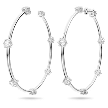 Constella hoop earrings, Round cut, Small, White, Rhodium plated - Swarovski, 5638698