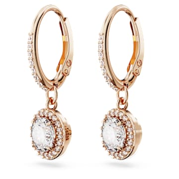 Viseči uhani Constella, Okrogli rez, Pavé, Beli, Prevleka rožnato zlatega odtenka - Swarovski, 5638769
