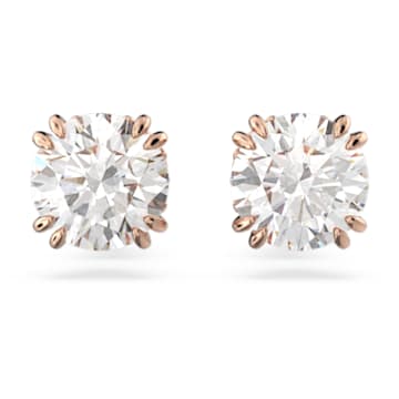 Constella stud earrings, Round cut, White, Rose gold-tone plated