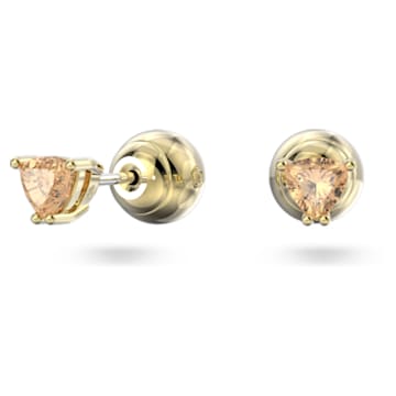 Stilla stud earrings, Trilliant cut, Orange, Gold-tone plated - Swarovski, 5639116