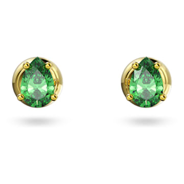 Stilla stud earrings, Pear cut, Green, Gold-tone plated
