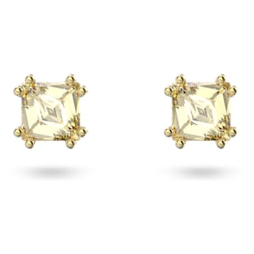Stilla stud earrings, Cushion cut, Yellow, Gold-tone plated - Swarovski, 5639124