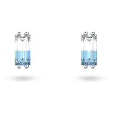 Stilla stud earrings, Cushion cut, Blue, Rhodium plated - Swarovski, 5639132