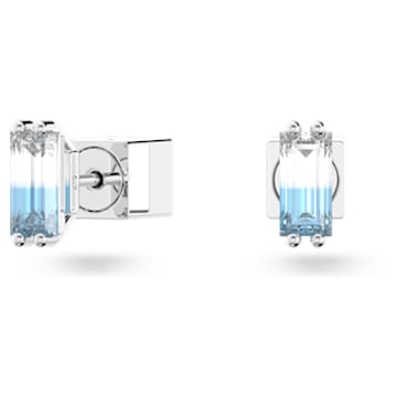 Stilla stud earrings, Cushion cut, Blue, Rhodium plated - Swarovski, 5639132