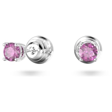 Stilla stud earrings, Round cut, Purple, Rhodium plated - Swarovski, 5639135