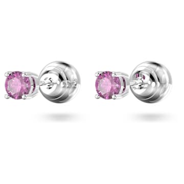 Stilla stud earrings, Round cut, Purple, Rhodium plated - Swarovski, 5639135