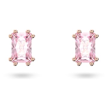 Stilla stud earrings, Cushion cut, Pink, Rose gold-tone plated by SWAROVSKI